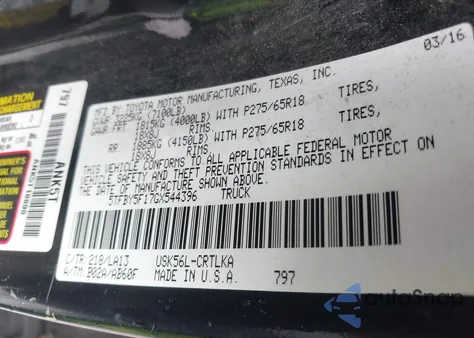 2016 Toyota Tundra Limited 5.7L V8 from USA, damaged, VIN 5TFBY5F17GX544396